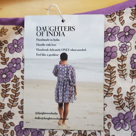 Daughters of India Binita Maxi Dress Purple Floral 100% Cotton Size Small NEW - Picture 11 of 14